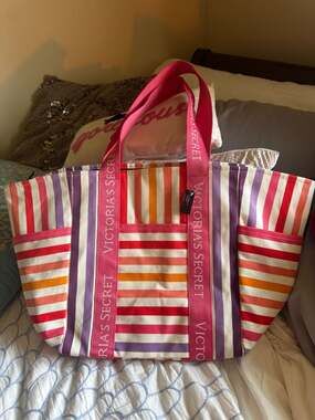 Victoria's Secret Multi-Color Striped Canvas Tote Bag